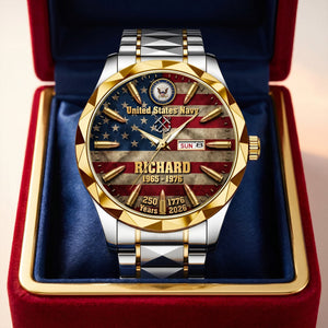 Patriotic Legacy Stainless Steel Men's Watch Personalized Gifts for Veterans 03HUQN150626