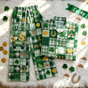 St. Patrick’s Lucky Clover Button Up Pajamas - Personalized Gift For St. Patrick’s Day 01PALU210126