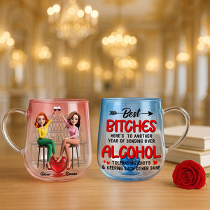 Partner In Wine Personalized Gifts For Drinking Buddies 3D Heart Glass Mug 02natn230725 - 3D Heart Glass Mug - GoDuckee