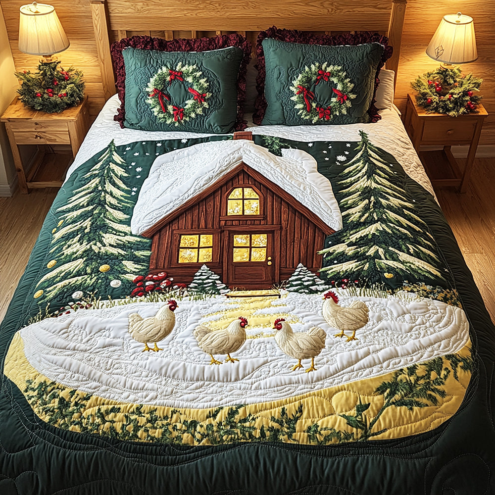Farmhouse In Snow Quilt Bed Set - Gifts For Chicken Lovers 03tgqn080825