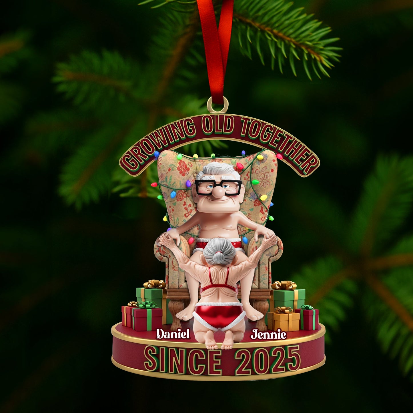 Frisky Old Couple Ornament - Personalized Christmas Gifts For Couples 04OHLU200925