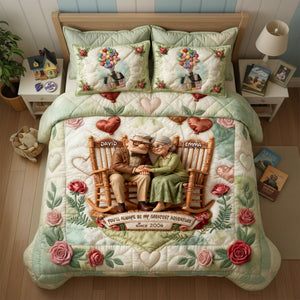 Happy Grow Old Couple Quilt Bed Set - Personalized Gifts For Couple 01QHLU281125