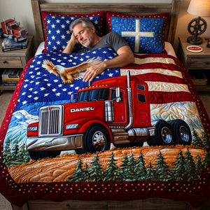 Patriotic Semi Truck Quilt Set – Personalized Gifts For Road Warriors 05TGLU120626