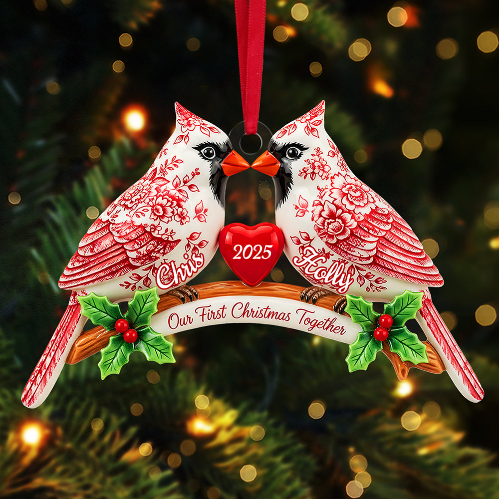 Couple Cardinal Toile de Jouy Ornament - Personalized Gifts For Couple 02pgta060925