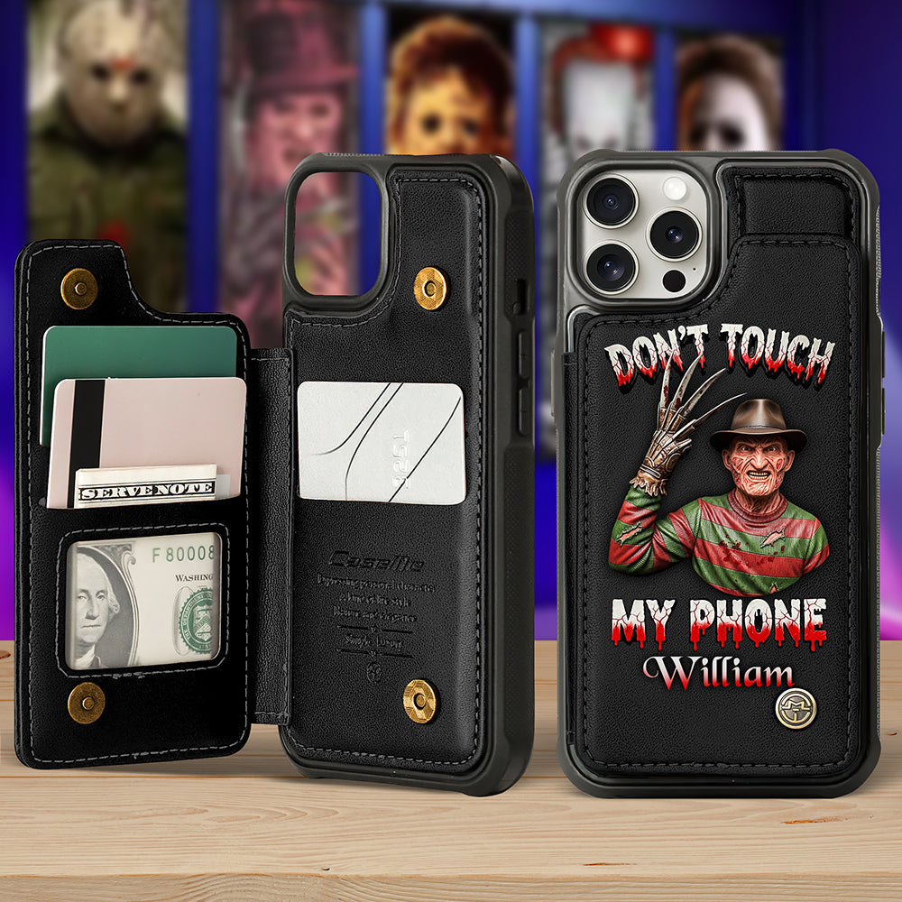Scary Movie Characters Leather Flip Wallet Phone Case - Personalized Halloween Gifts For Horror Movie Fans 03pgqn130825