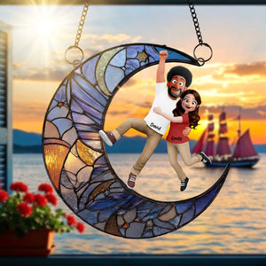 Fun Hanging Couple Moon Suncatcher Ornament - Personalized Gifts For Couple 03qhqn011225
