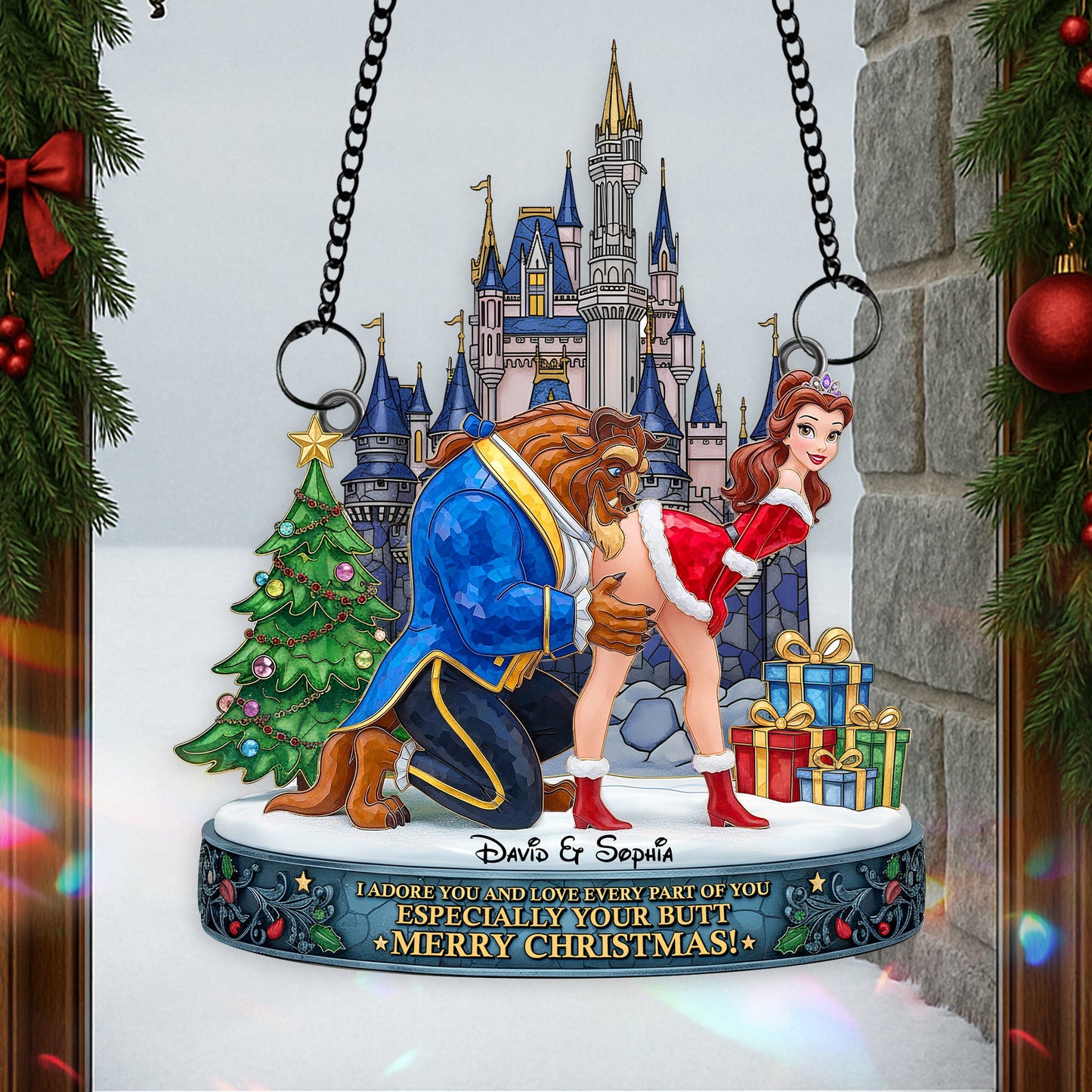 Cheeky Kiss Couple Suncatcher - Personalized Chritsmas Gift For Couples 07OHLU170925