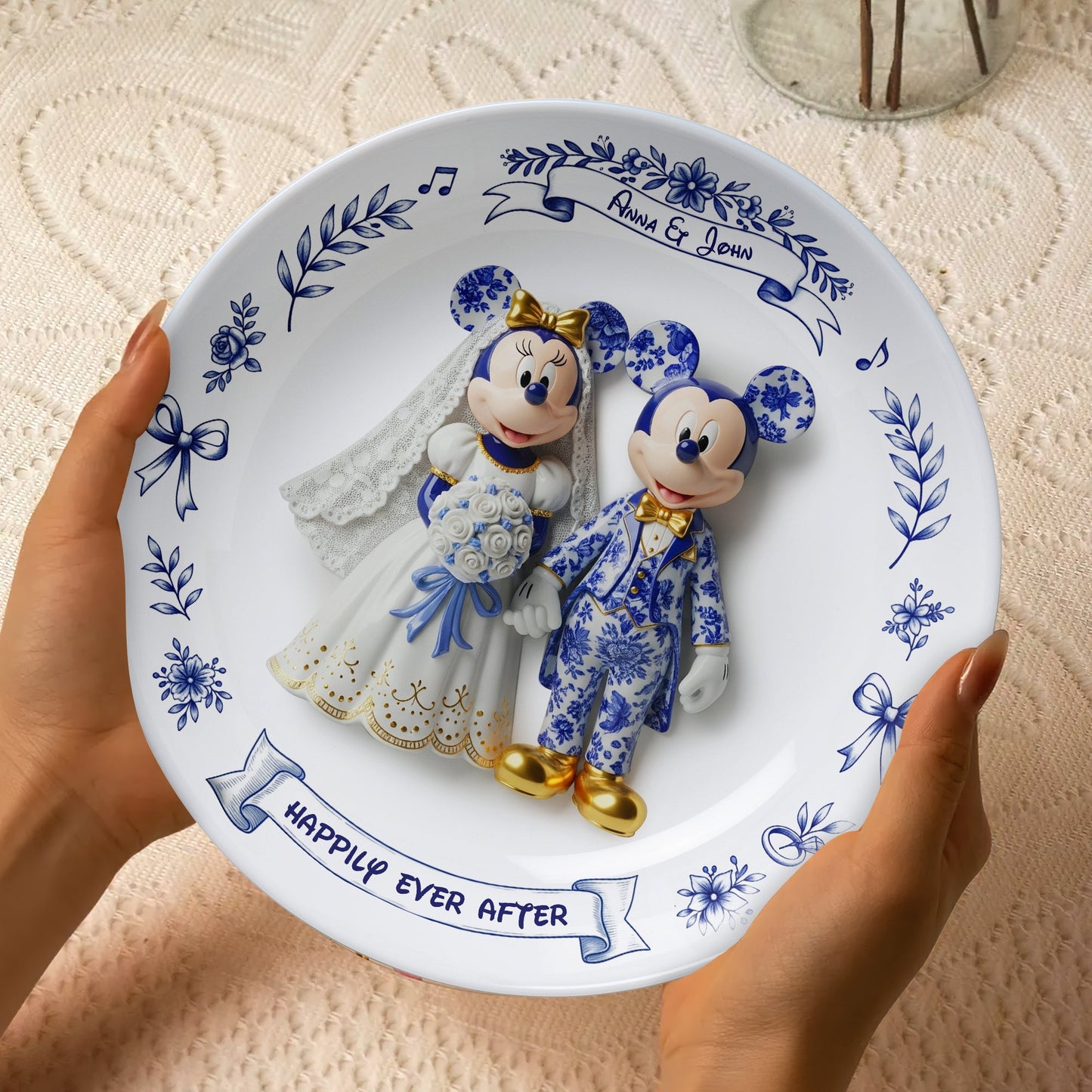 Cute Cartoon Couple Round Plate - Personalized Gift For Couples 01PGLU041025