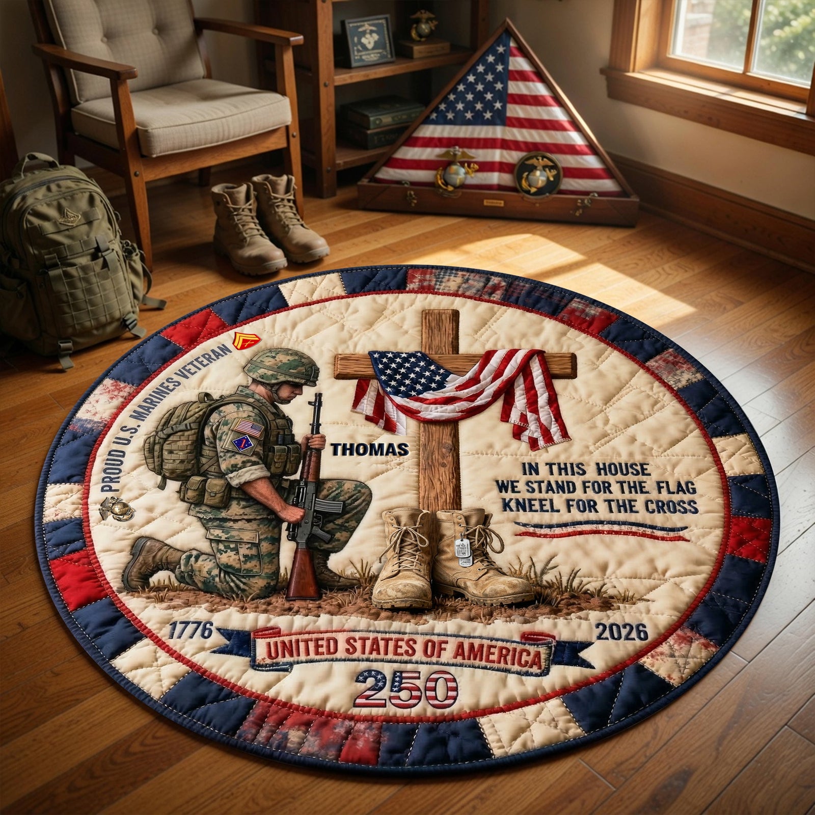 Proud Military House Quilted Round Rug - Personalized Gifts For Veterans 03qhlu140326