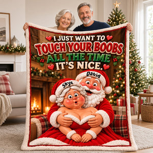 Santa Old Couple Touch Your Boobs Blanket - Personalized Gifts For Couple 01nata121026