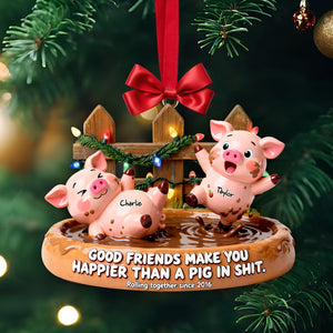 Happy Silly Pig Friends Ornament - Personalized Gifts For Friends 01QHLU231125