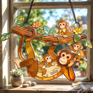 Chilling Fun Monkey Mom Suncatcher Ornament - Personalized Gifts For Mom 01qhtn140326