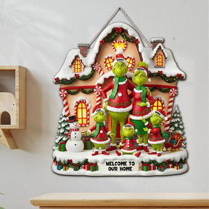 Funny Green Monster Welcome Wood Sign - Personalized Christmas Gifts For Family 01pgtn291025