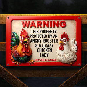 Funny Angry Rooster & Chicken Lady Metal Sign Personalized Gifts 05NADT261125