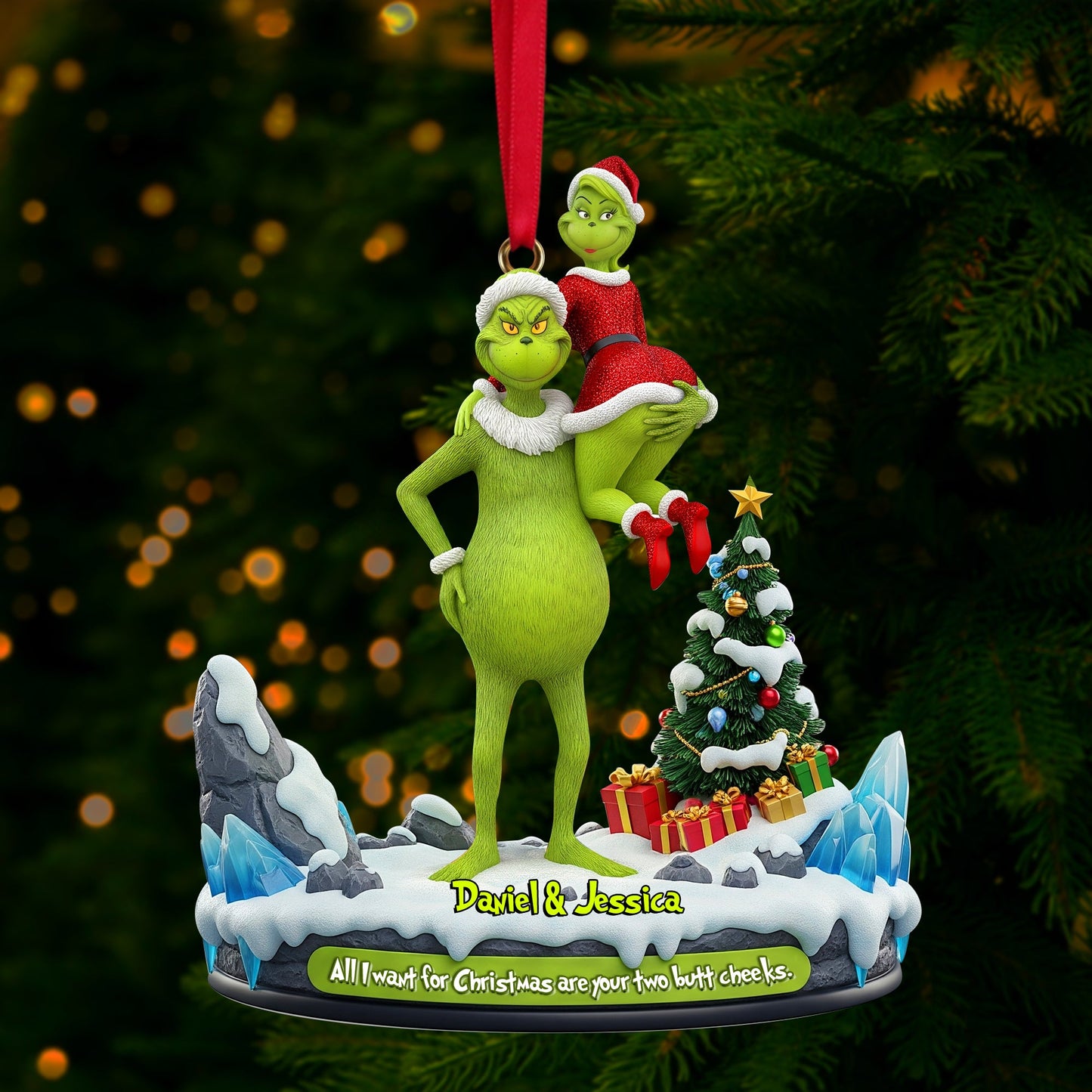 Hugging Green Monster Couple Ornament - Personalized Christmas Gift For Couples 01OHLU180925