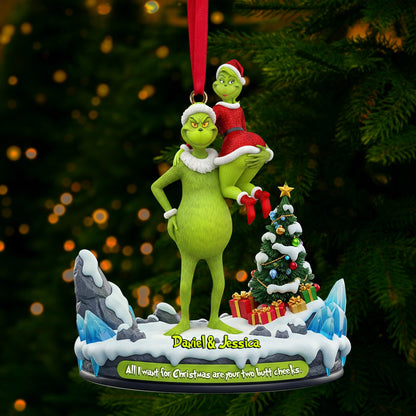 Hugging Green Monster Couple Ornament - Personalized Christmas Gift For Couples 01OHLU180925
