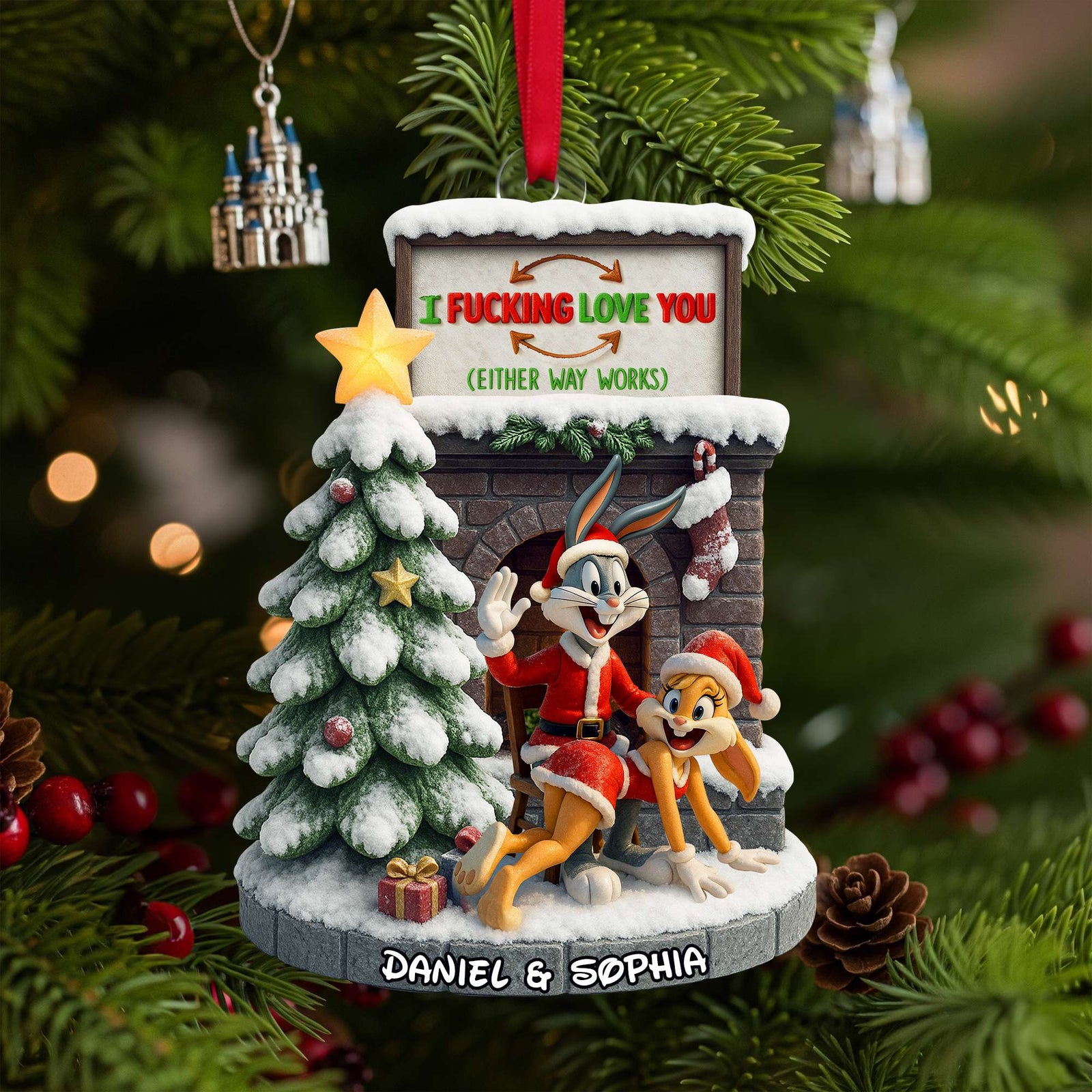 Playful Cartoon Couple Ornament - Personalized Christmas Gifts For Couple 06OHLU280825