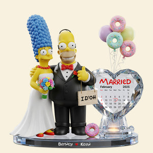 Yellow Cartoon Wedding Couple Plaque - Personalized Gifts For Couple 02nadt050625