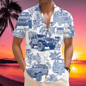 Vintage Toile Blue Pattern Hawaiian Shirt- Personalized Gifts For Off-road Lovers 01qhlu130625