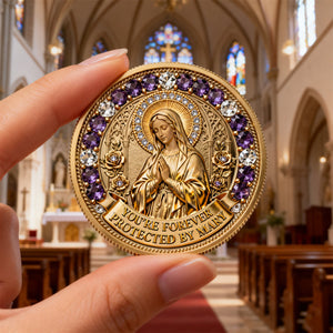 Protected By Mary - Personalized Gifts For Christian Printed Metal Coin 03NATN270226