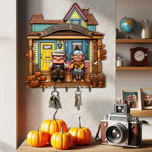 Welcome Old Couple Home Wood Key Hanger - Personalized Gifts For Couple 03TGLU300825