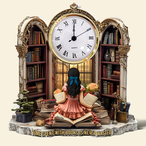 Girl Holding Books Desk Clock Plaque Personalized Gifts for Book Lovers 05TGQN230525-Homacus