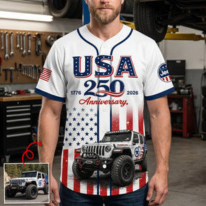 USA 250 Anniversary Baseball Jersey Shirt - Custom Photo Gifts For Offroad Car Lovers 04natn110626