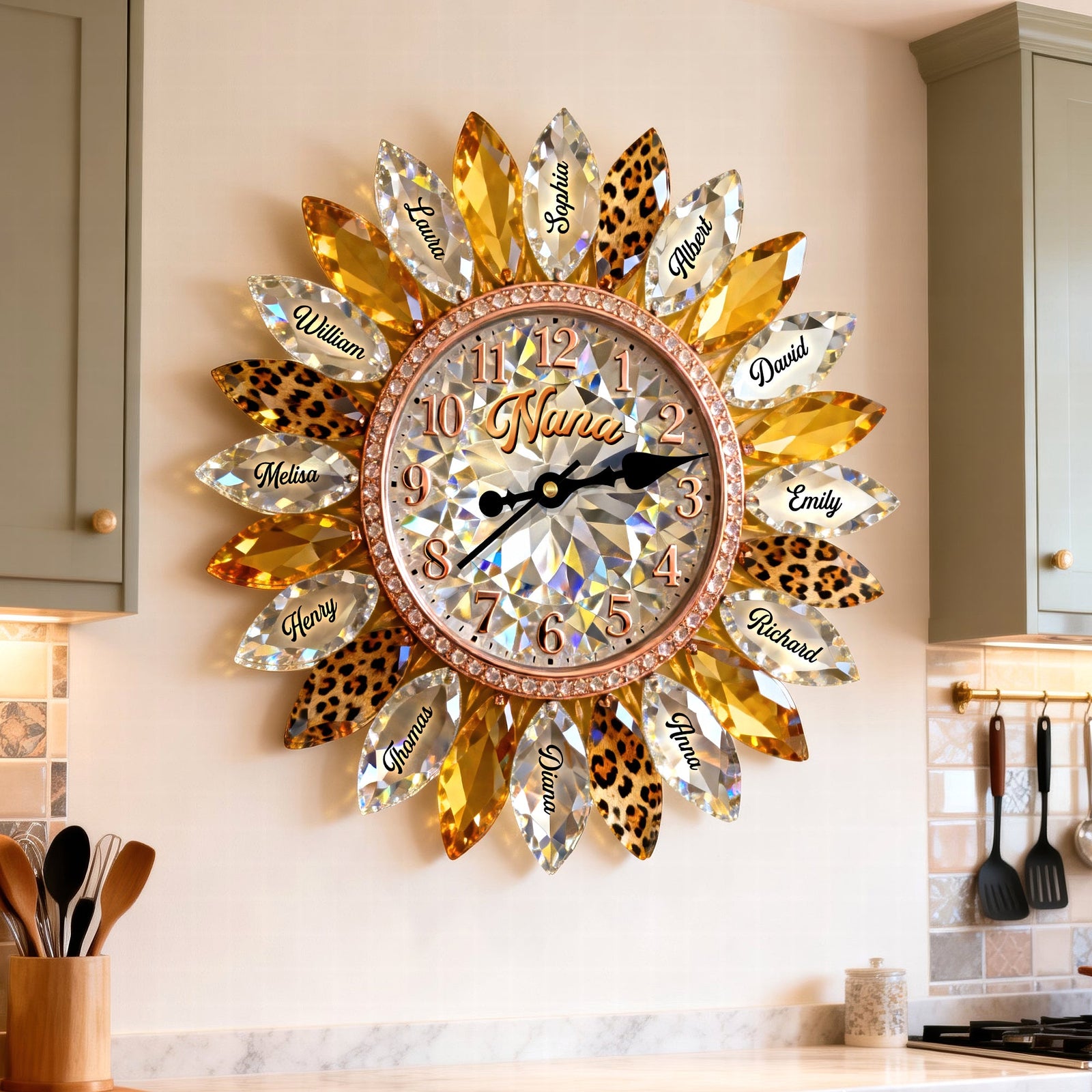 Sunflower Family Acrylic Hanging Wall Clock – Personalized Gifts For Grandma 02naqn221225