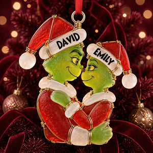 Christmas Couple Sea Glass Effect Ornament, Personalized Gifts For Couple 06QHDT131026