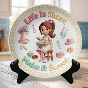 Baking Girl Ceramic Round Plate  - Personalized Gifts For Baking Lovers 02pgqn260126