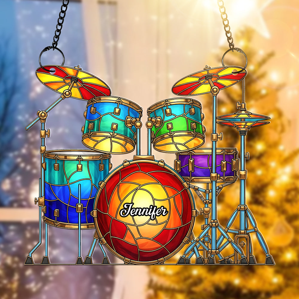Colorful Drum Kit Suncatcher Ornament – Personalized Christmas Gifts For Drum Kit Lovers 02pgqn290725