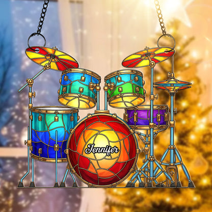 Colorful Drum Kit Suncatcher Ornament – Personalized Christmas Gifts For Drum Kit Lovers 02pgqn290725
