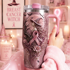 Pink Witches Ribbon Breast Cancer Awareness Colorful 40oz Tumbler With Handle - Personalized Gifts For Cancer Awareness 04palu100826