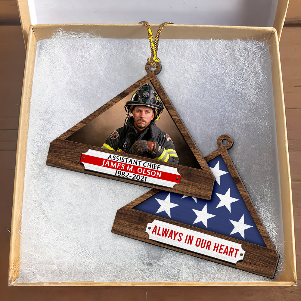 Personalized Memorial Ornament For Firefighrer, Folded Flag 01qhqn241024 - Ornament - GoDuckee