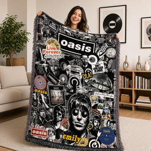 The Oasis Band Vintage Woven Blanket - Personalized Gifts For Music Lovers 03HUDH241026