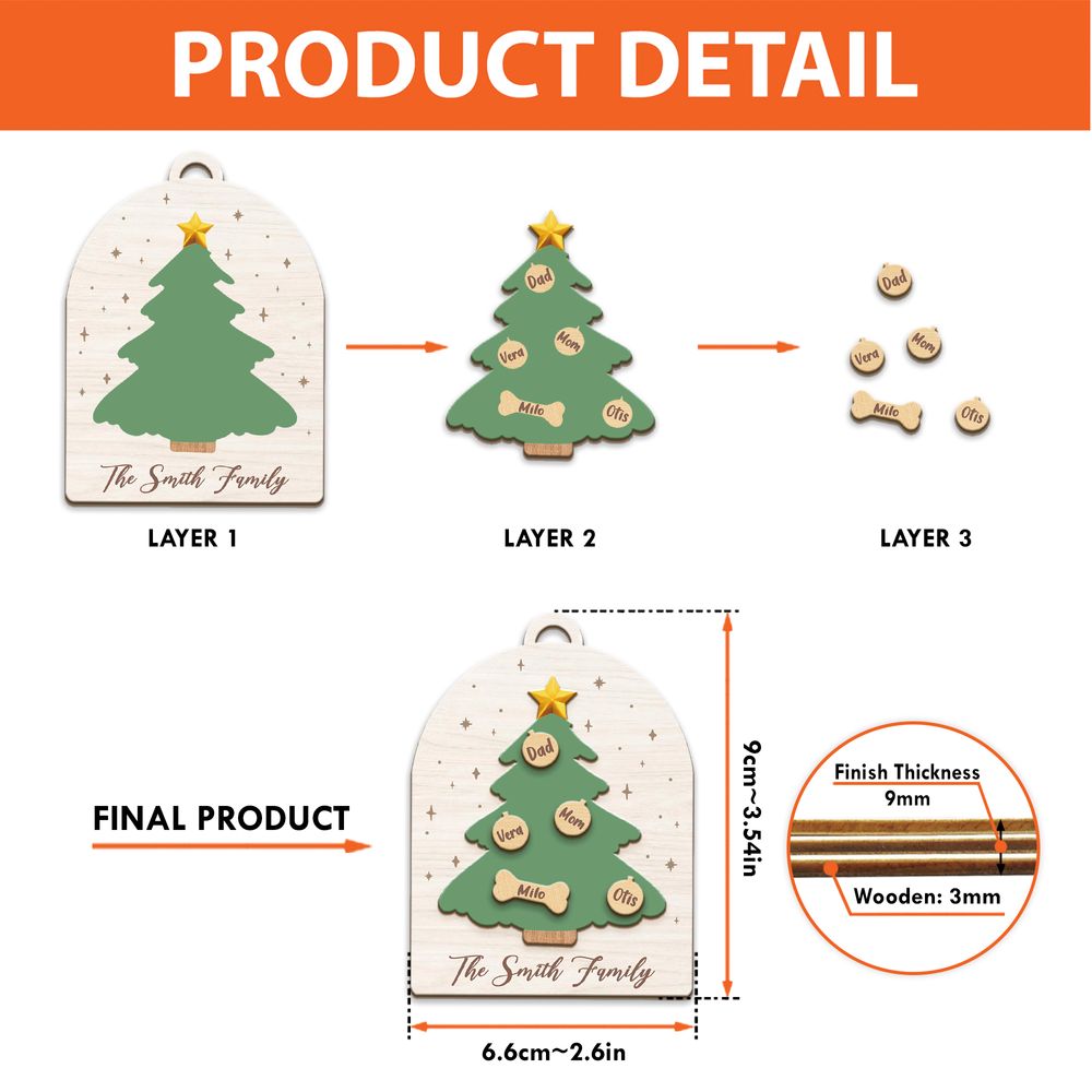 (PW) Personalized 3 Layered Wooden Ornament mẫu - Ornament - GoDuckee