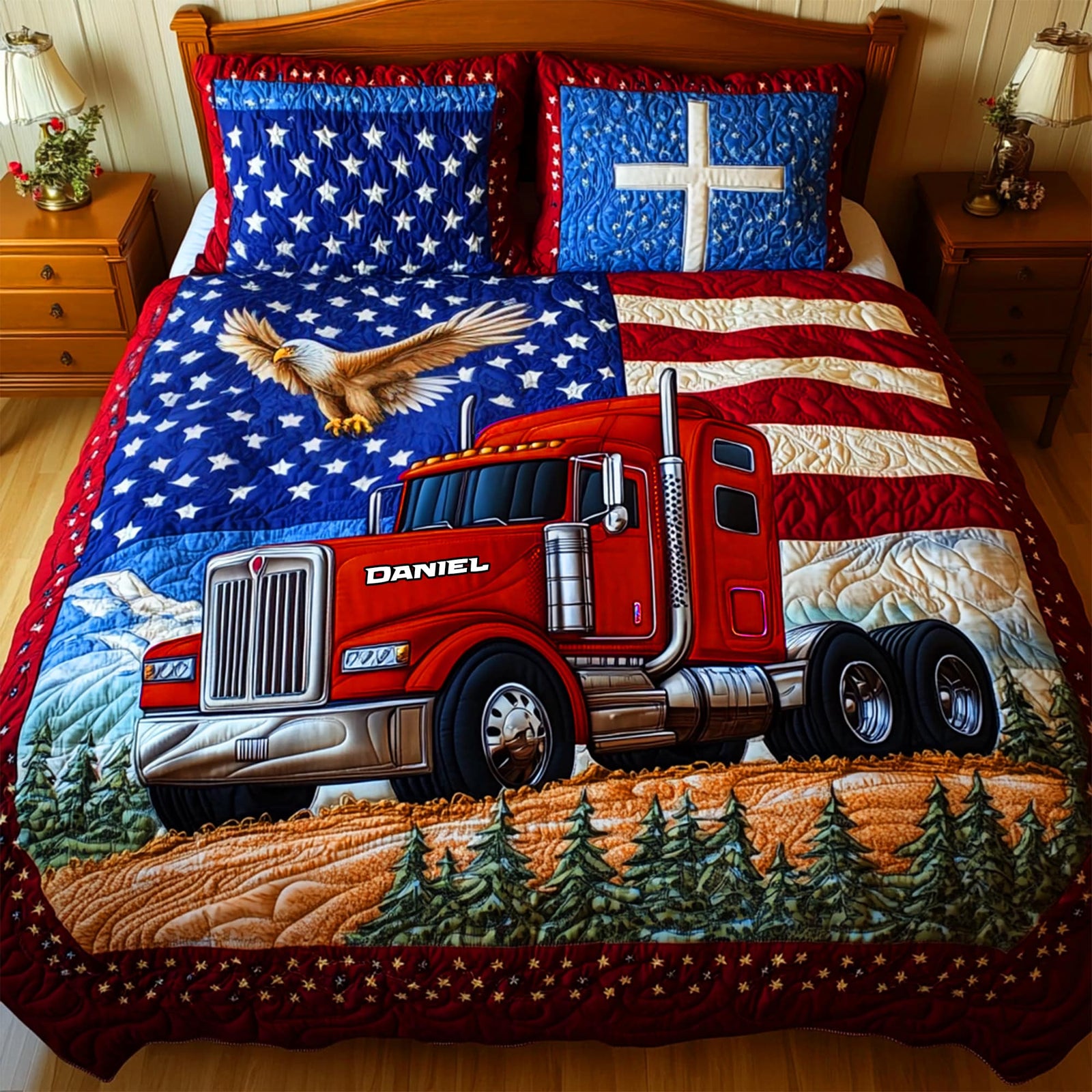 American Trucker Pride Quilt Bedding Set Special Line – Personalized Gifts for Trucker Lovers 03tglu240625-Homacus