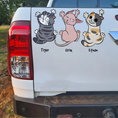 Personalized Gifts For Cat Lovers Car Decal, Funny Cat Hanging Climbing 03qhtn080724-Homacus