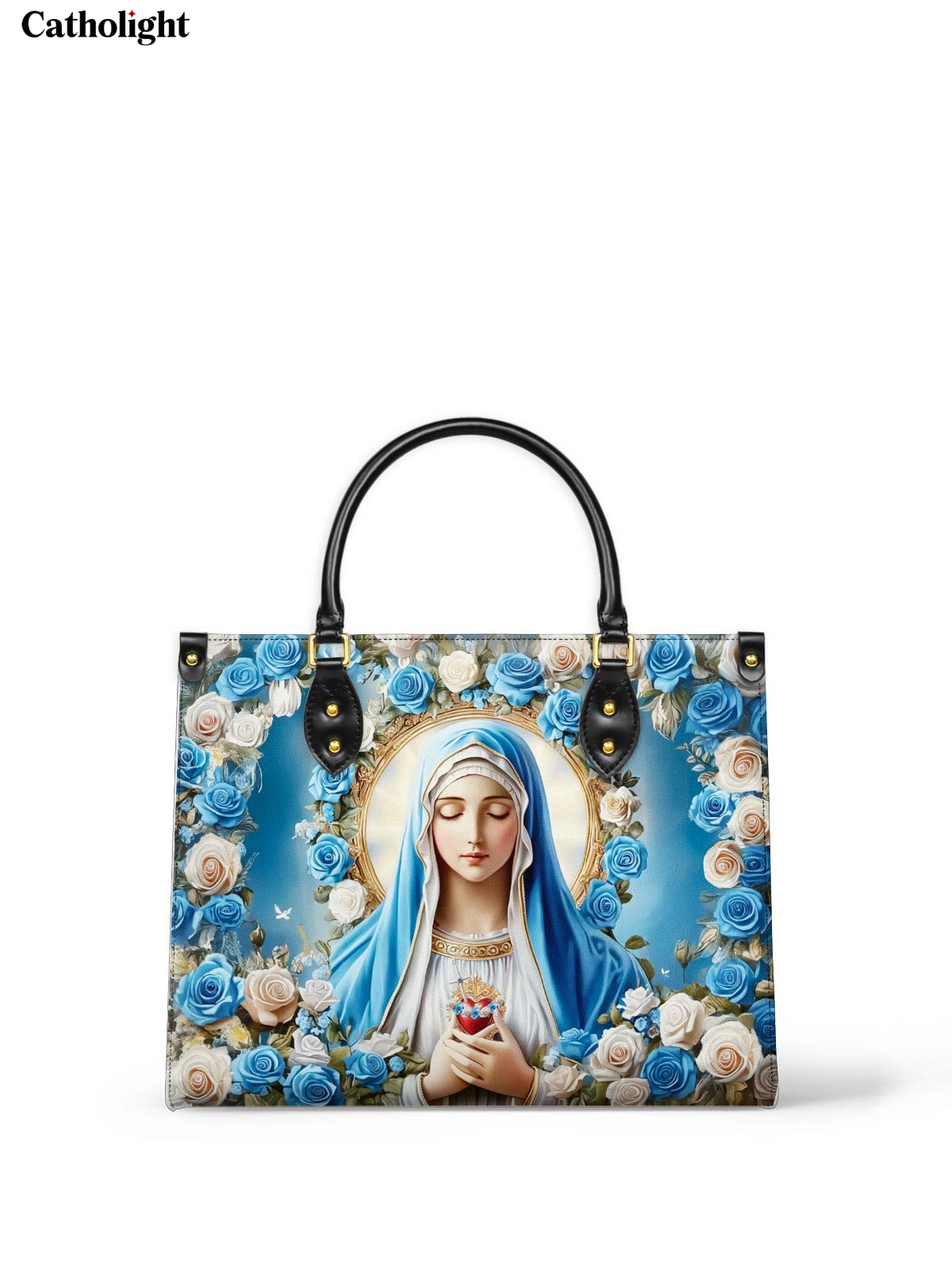 Catholight  Our Lady of Roses Leather Handbag - Divine Grace in Art