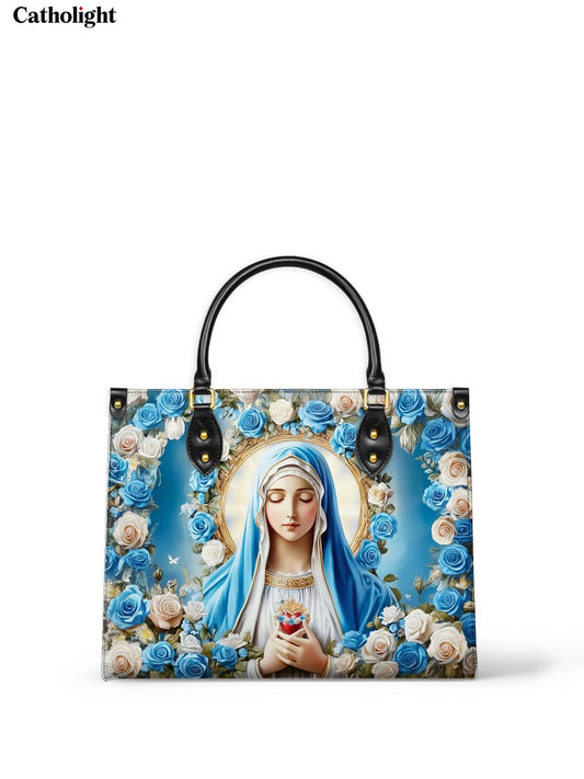Catholight  Our Lady of Roses Leather Handbag - Divine Grace in Art
