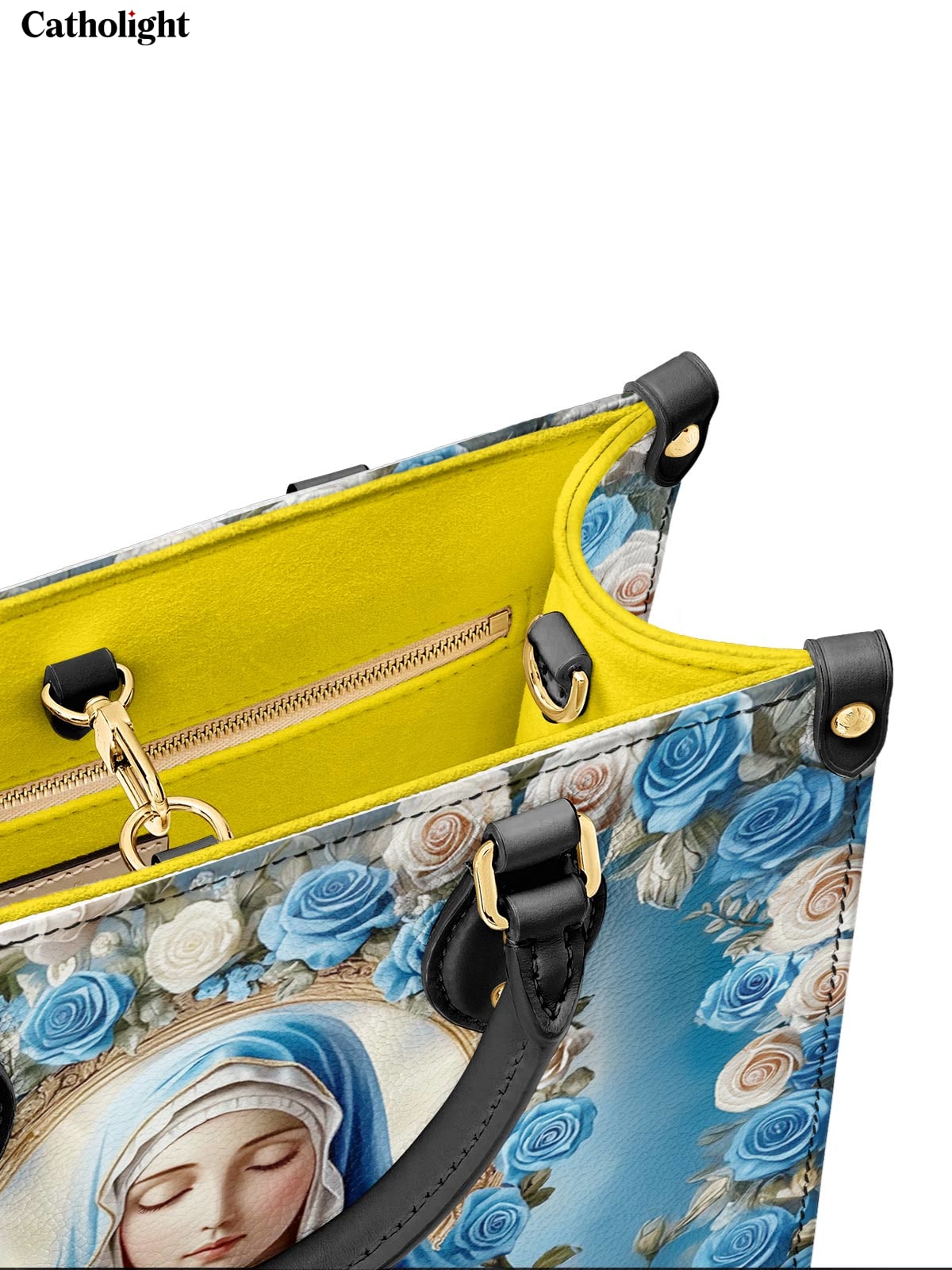 Catholight  Our Lady of Roses Leather Handbag - Divine Grace in Art
