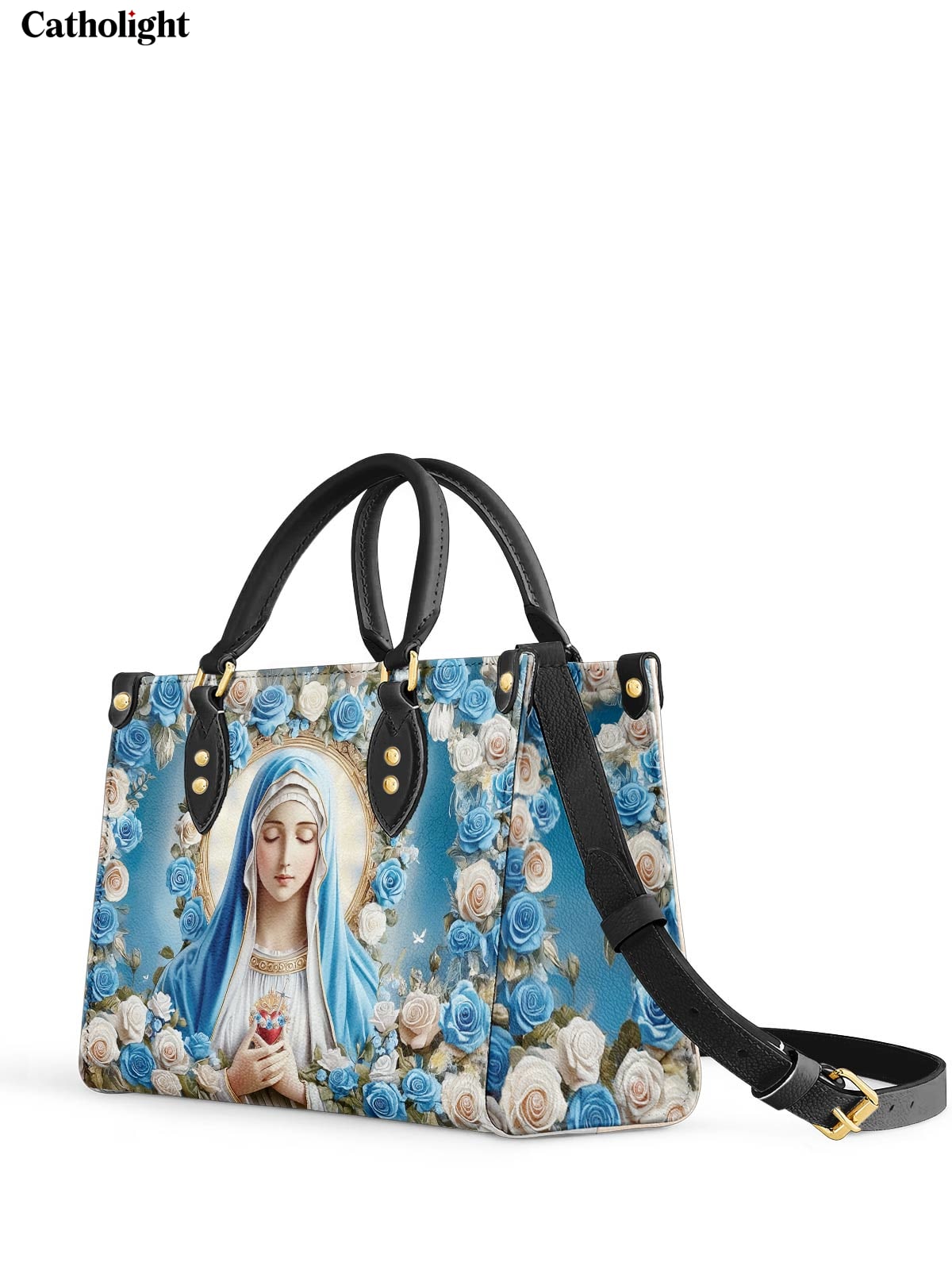 Catholight  Our Lady of Roses Leather Handbag - Divine Grace in Art