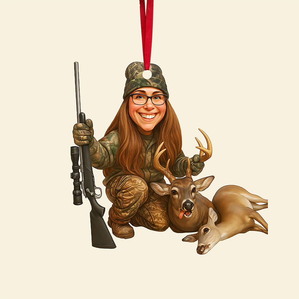 Caricature Art Hunting Ornament - Custom Photo Gifts For Hunting Lovers 03ohta210825 - Ornament - GoDuckee