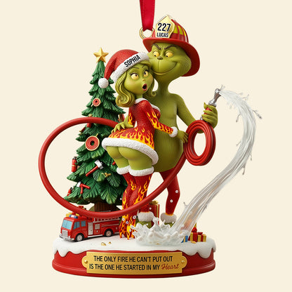 Funny Firefighter Green Monster Personalized Gifts For Couple Christmas Ornament 02tgtn011025