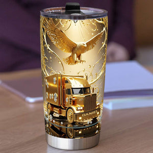 Golden Semi Truck Tumbler - Personalized Gifts For Truckers 07TGLU221025 - Tumbler Cup - GoDuckee