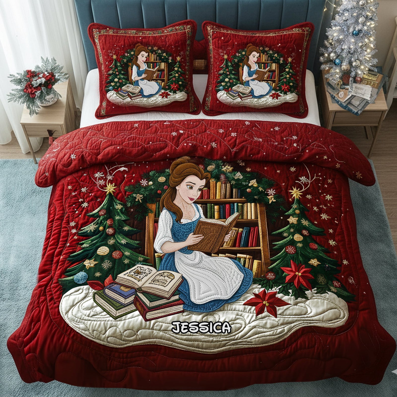 Holiday Reading Nook Quilt Set Special Line - Personalized Christmas Gift For Book Lovers 04NALU080925