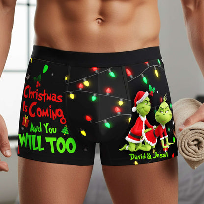 Saucy Green Couple Christmas Boxers - Personalized Gifts For Him 03NALU160925