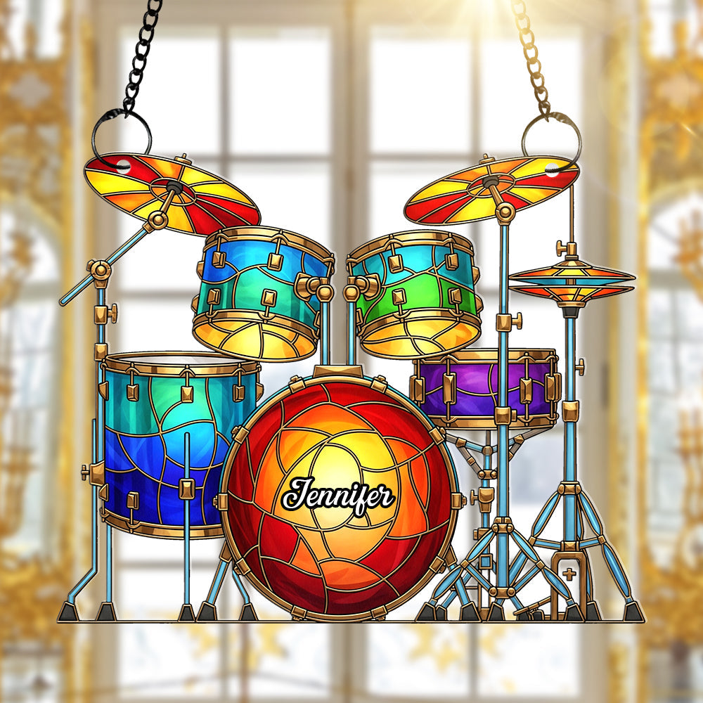 Colorful Drum Kit Suncatcher Ornament – Personalized Christmas Gifts For Drum Kit Lovers 02pgqn290725