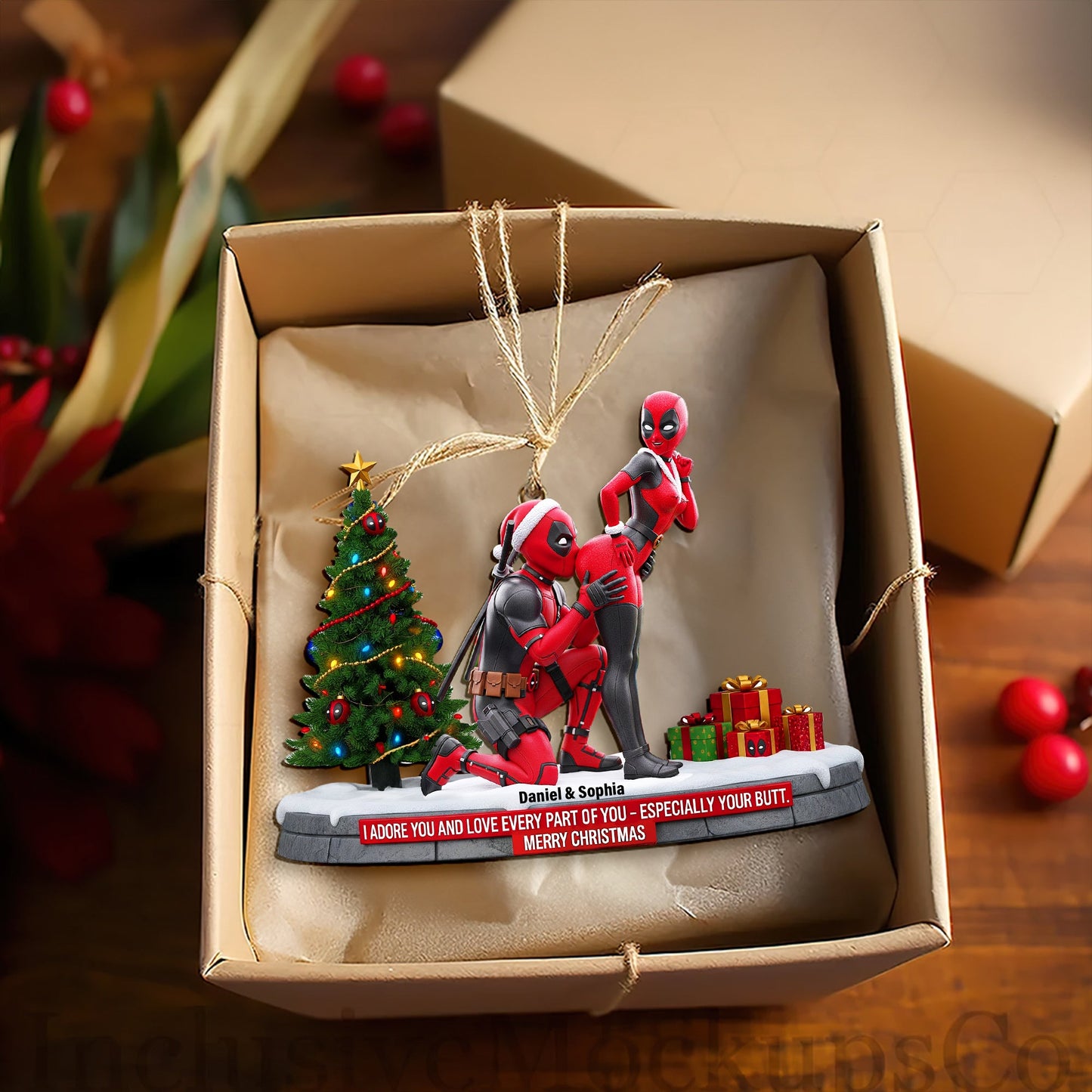 Funny Red Masked Couple Ornament - Personalized Gifts For Couple 03ohlu150925