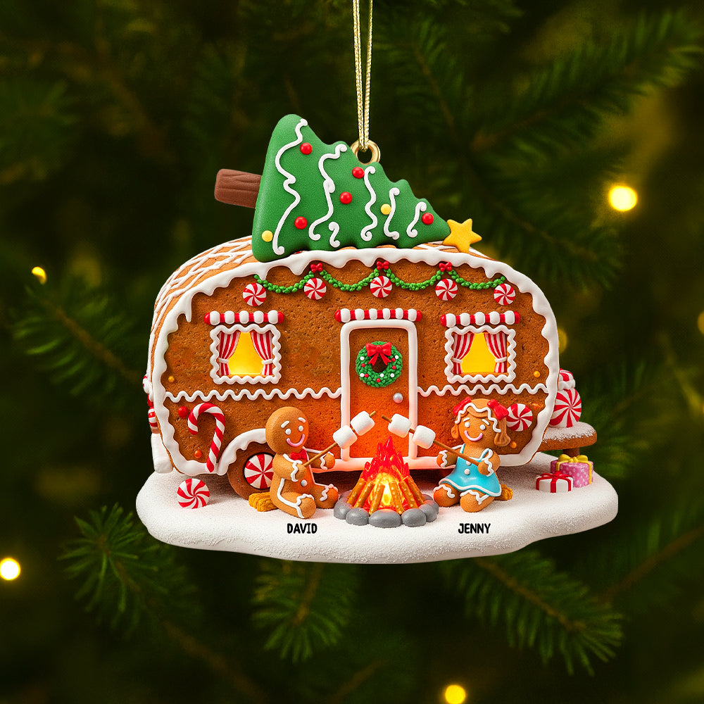 Personalized Gifts For Camping Gingerbread Couple Christmas Wooden Ornament 03pgtn190825